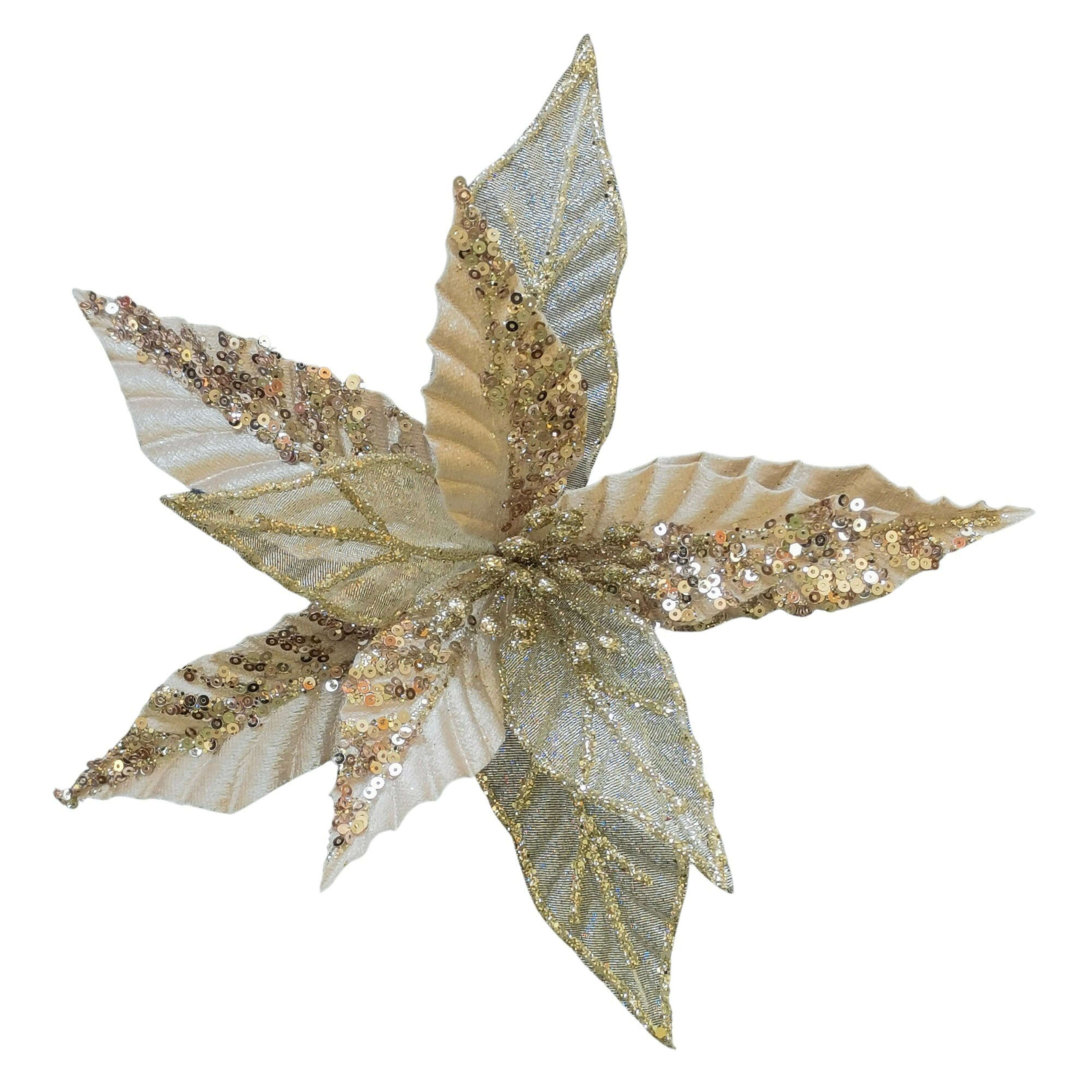 Impodimo Living & Giving:Clip On Poinsettia - Champagne Sheer & Sequin:Swing Gifts