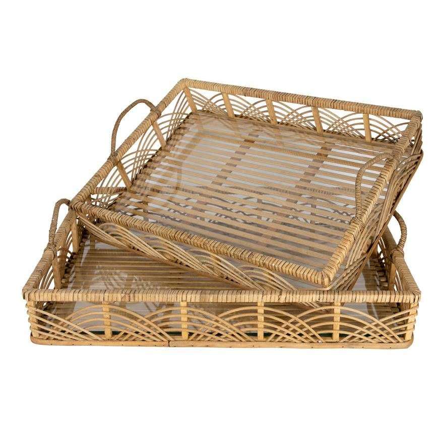 Noble Bamboo Trays With Glass Natural - Rectangle
