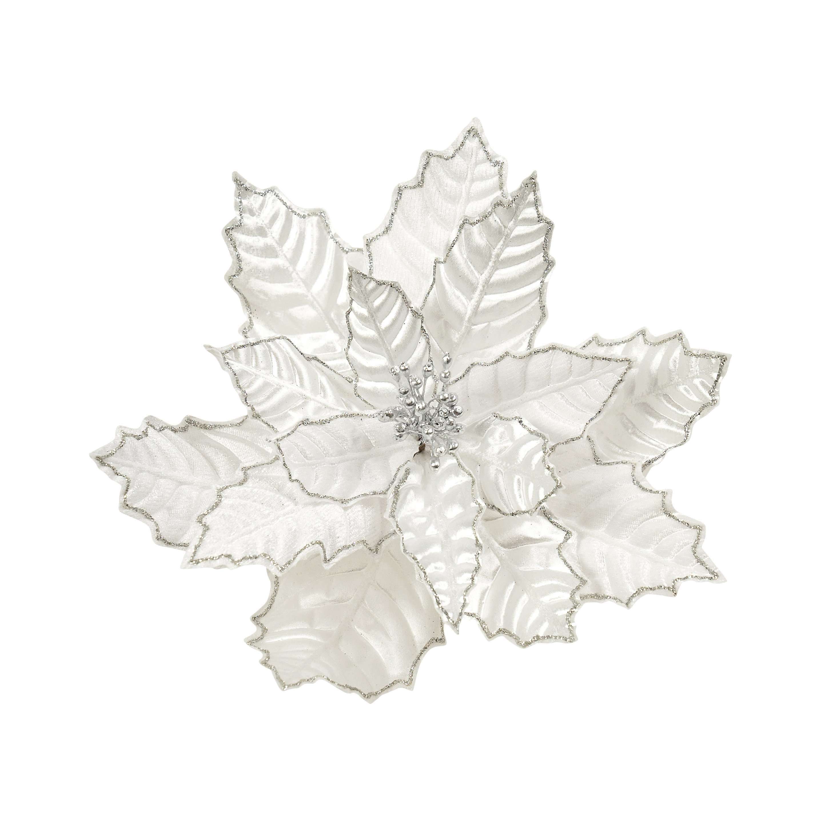 Clip On  Poinsettia - Crinkled White